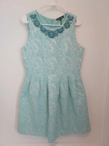 Turquoise Sleeveless Dress Size Large Beaded Jeweled Jacquard Alison Andrews - Picture 1 of 9