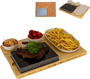 Lavastein Steakbrett, Servierplatte, Bambusbrett mit Hot Stone Grill, Steak Gril - Picture 1 of 9
