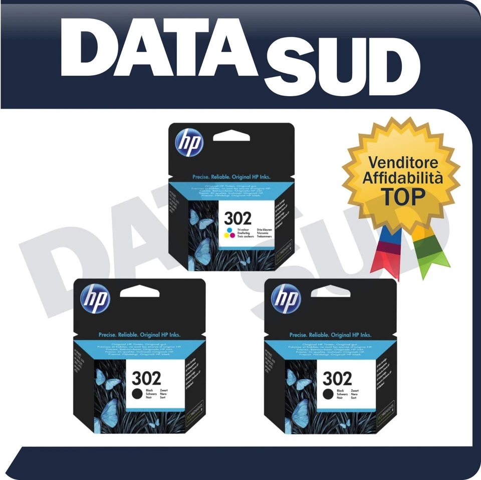 2 CARTUCCE HP 302 ORIG. NERO  F6U66AE+ 1 CARTUCCIA HP 302 TRICOLORE ORIG.F6U66AE - Imagen 1 de 1