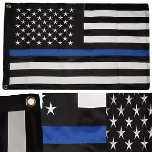 2x3 Embroidered Sewn USA Police Thin Blue Line 600D Nylon Flag 2'x3' - Picture 1 of 9