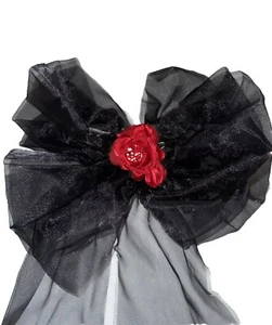 Handmade Halloween Large Black & Red Rose Chiffon Bow Decoration Costume Piece - Picture 1 of 10