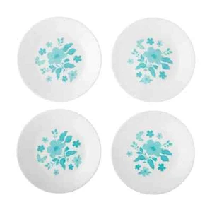 Pioneer Woman Appetizer Plate Dessert Corelle 4Pc Set Evie Teal Melamine White - Picture 1 of 6
