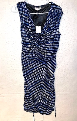 Vestido Calvin Klein Nuevo con Etiquetas Azul Blanco Rayas Jersey Elástico Sin Mangas Para Mujer L Foto 1 de 4