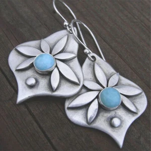925 Silver Plated Dangle Drop Earrings Hook Women Turquoise Jewelry Simulated - Picture 1 of 2