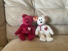 Limited Edition Ty Valentino And Valentina Bear Beanie Baby Mint Complete Set