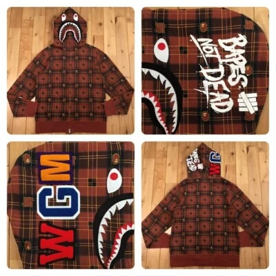 BAPE × Undefeated check shark full zip hoodie Dark red A Bathing Ape Size M - Image 1 of 4