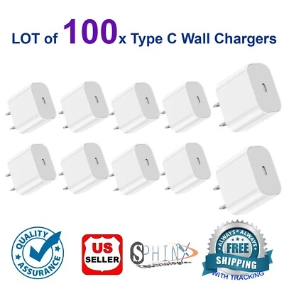 Lot 100 x USB Type C PD 20W Power Adapter Wall Charger For iPhone iPad Android - Image 1 of 4