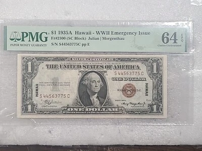 1935A $1 Silver Hawaii (SC Block)Fr# 2300 PMG 64 EPQ Serial S44563775C - Image 1 of 2