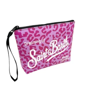 Borsa borsetta estiva saint barth pochette tela leopardata rosa fatta a mano - Foto 1 di 5