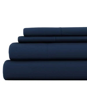 4 Piece Solid Microfiber Bed Sheet Set, Navy, Queen - Picture 1 of 6