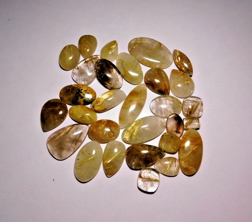 800 Cts-Natural  Golden Rutile Quartz cabochon loose gemstone mixed  sk-02 28pc - Image 1 of 4