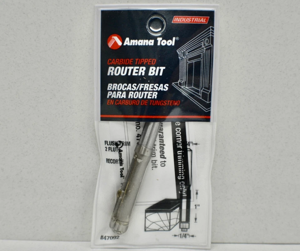 Amana Tool 47092 2 FL Flush Trim 1/4 x 1 x 1/4 Shank Carbide Tipped Router Bit - Image 1 of 1