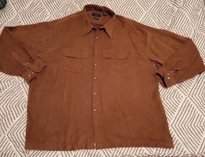 Men's Van Heusen Long Sleeve Soft Suede Brown Button Shirt Pocket 2XL 18-18 1/2 - Picture 1 of 18