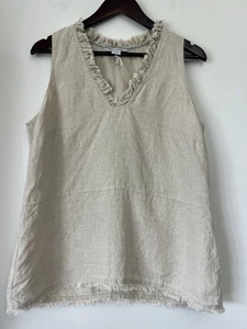 Tommy Bahama Damen V-Ausschnitt ärmelloses Top Größe Medium beige ausgefranste Rüschen Leinen - Bild 1 von 13