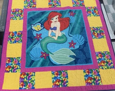 Kids Handmade Disney Ariel Quilt 54x57 Children’s Little Mermaid Blanket - Image 1 of 3