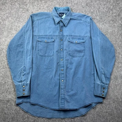 Camisa Wrangler Western De Colección Para Hombre XL Azul Denim Cepillado Latón Broches de presión Hecha en EE. UU. Foto 1 de 4