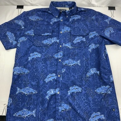 Camisa con botones de pesca azul estampado integral Chaps - talla XLarge para hombre Foto 1 de 4