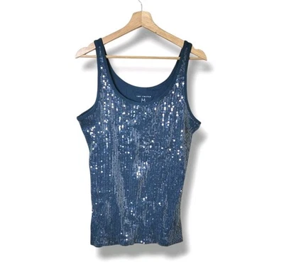 Camiseta sin mangas The Limited de lentejuelas nueva con etiquetas para mujer XL azul Y2K años 2000 fiesta camisola brillante Foto 1 de 4