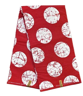 Tela africana/Ankara - Rojo, blanco diseño 'Oro of the Moon', patio o al por mayor Foto 1 de 4