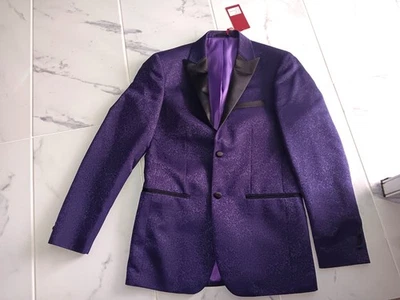 Renoir Men's Slim Fit size 36R peak lapel paisley purple Tuxedo Blazer  NWT - Image 1 of 4