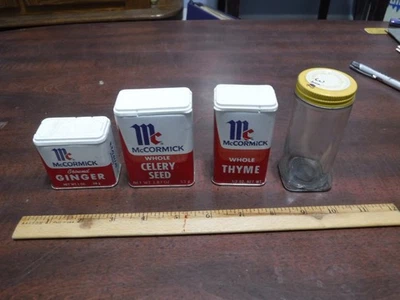 Lot of Vintage McCormick tins and jar - Thyme, Ground Ginger, Celery seed - Image 1 of 4