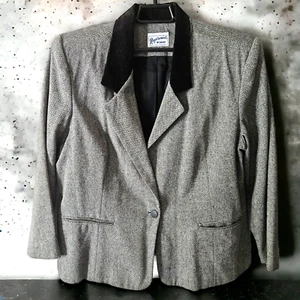 REQUISITI Giacca Blazer Donna 42W Nero Bianco Foderato Misto Lana Vintage USA - Foto 1 di 13