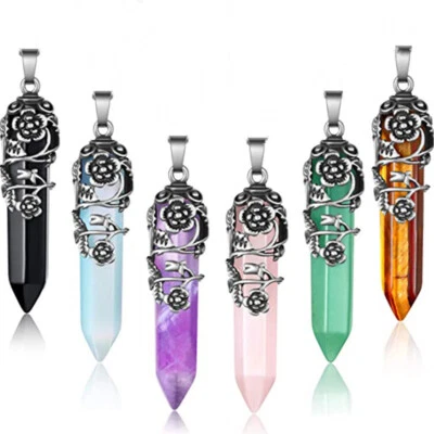 Collar colgantes de rosa de piedra natural mixta de 5 piezas Reiki amuleto curativo energía Foto 1 de 4