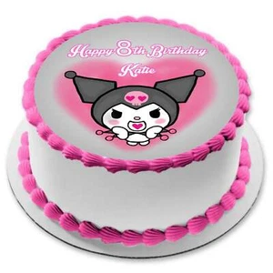 Kuromi Hello Kitty inspiriert 8 ZOLL vorgeschnitten ESSBARE GLASUR Geburtstag Kuchen Topper - Bild 1 von 2