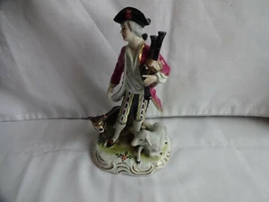 VINTAGE DRESDEN CHINA GENTLEMAN WITH BAGPIPES SHEEP AND DOG HEIGHT 18 cm - Picture 1 of 7