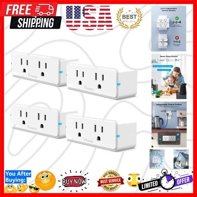 Enchufes inteligentes dobles compactos - Paquete de 4, tomas de 15A con temporizador y certificación de seguridad Foto 1 de 4