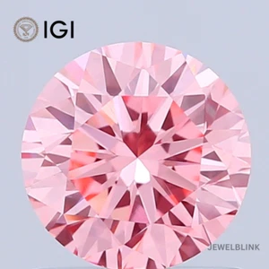IGI Certified 0.99 Carat Fancy Vivid Pink VS1 Round Cut CVD Lab Grown Diamond - Picture 1 of 19