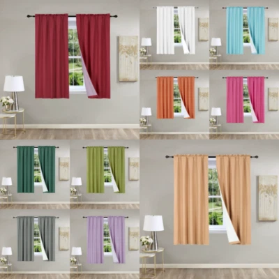 SOLID ROOM DARKENING BLACKOUT ROD POCKET LINED 2 SINGLE PANELS CURTAIN DECOR R64 - Image 1 of 2