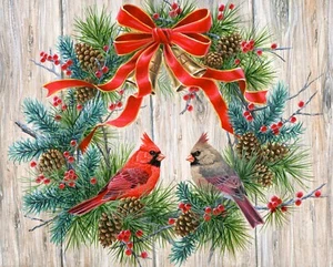 Cardinal Christmas Wreath Deck the Halls Digital Fabric Panel 1 Yard #ML31571C1 - Picture 1 of 1