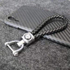 Mercedes-AMG Logo Black Weave Calf Leather Car Key Fob Keychain Ring Gift Sport - Picture 1 of 8