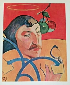Vntg SELF PORTRAIT w /HALO & SNAKE Paul Gauguin GLOSSY German PRINT EMIL VOLLMER - Picture 1 of 5