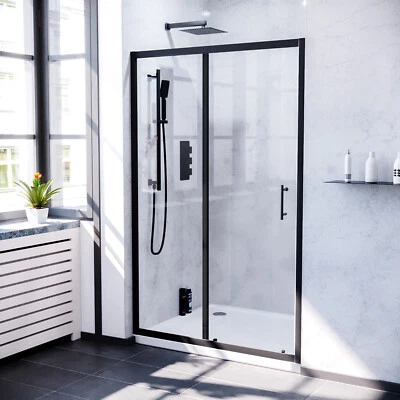 Nes Home 1300mm Aluminum Matte Black Shower Sliding Door Tempered Glass