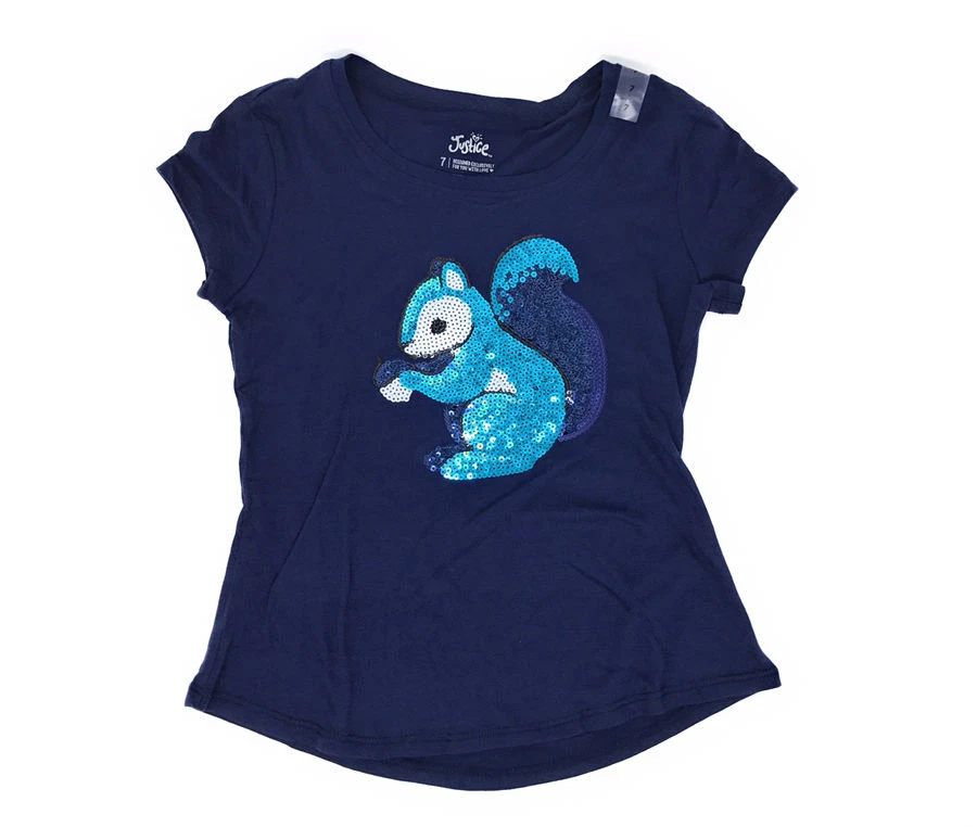 Justice for Girls Blue Sequin Squirrel Shirt~Size 7~NWT - Image 1 of 1