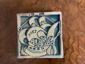 Antique Morovian Tile Of Sailing Ship Aves - Picture 1 of 3