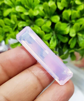 Rose Quartz 23 Carat Baguette Shape Glass Field Loose Gemstone Pink Color - Image 1 of 4