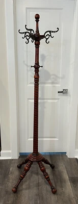 Antiguo soporte para sombrero de árbol de hierro de madera de caoba victoriano vintage de la década de 1880 Foto 1 de 4