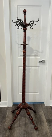 Vintage Antique Victorian Mahogany Ornate Iron Hand Crafted Coat Tree Hat Rack Cover