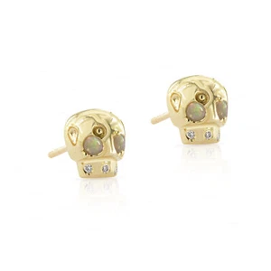 GENUINO DIAMANTE ÓPALO PIEDRAS PRECIOSAS CALAVERA PENDIENTE HALLOWEEN JOYERÍA ORO 14K - Imagen 1 de 5
