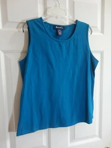 Denim & Co Size S Women's Stretch Cotton/Spandex Teal Scoop Neck Tank Top - Picture 1 of 3