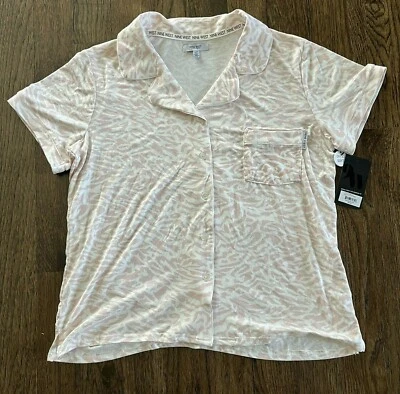 Camisa feminina Nine West nova com etiquetas grande roupa de dormir Oh So macia estampa branca e rosa - Imagem 1 de 4