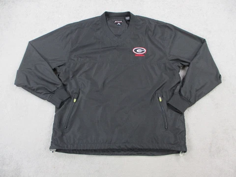 Georgia Bulldogs Jacket Mens Medium Black Mesh Lined Windbreaker Pullover Casual Cover