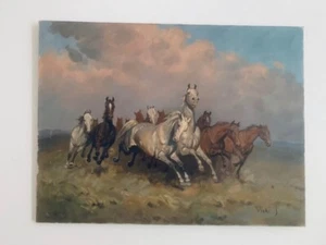 Original Signed Paiting of Running horses in landscape, by Janos Viski - Picture 1 of 3