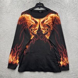 Spiral Direct Vintage Y2K Skull Flame Fire Graphic AOP T Shirt Men's XXL Long