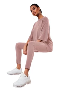 Missguided knitted legging trousers Pink Deep Waist Band Ribbed size 8 Tall new - Picture 1 of 6