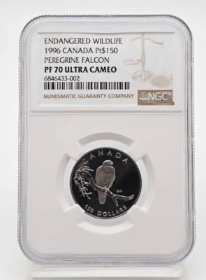 1996 Canadian Endangered Wildlife Peregrine Falcon 1/2oz Platinum $150 NGC PF 70 - Image 1 of 4