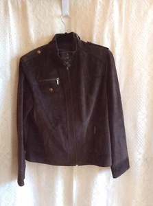 Women’s Brown  Suede Leather  Anne Klein Moto Jacket Sz L - Picture 1 of 9